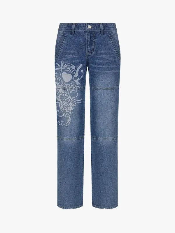 Y2K Stars Graphic Jeans, High Street Pink