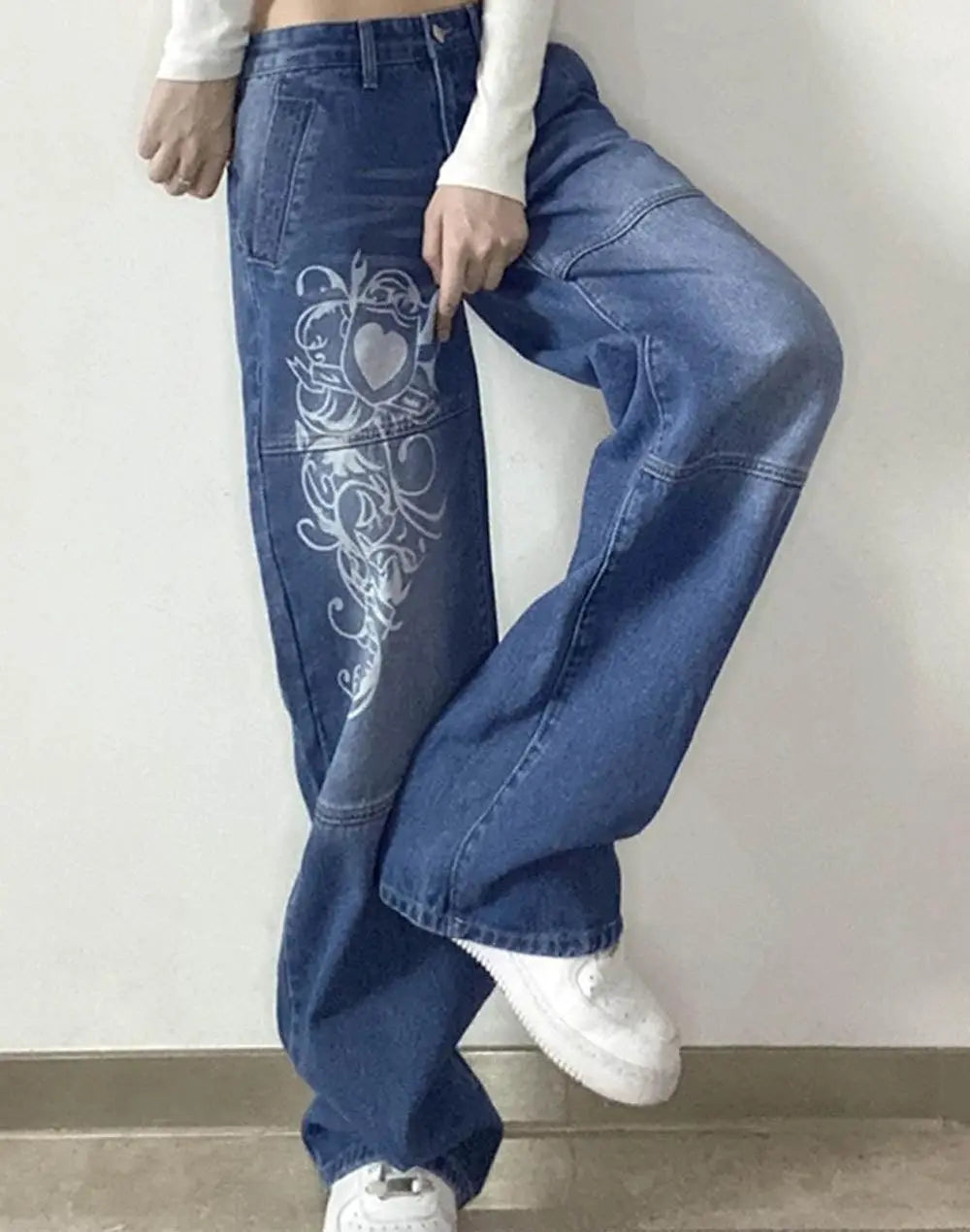 Y2K Stars Graphic Jeans, High Street Pink