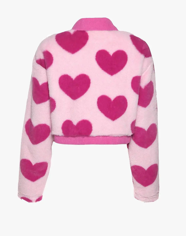 Y2K Pink Heart-Shaped Pattern Short Jacket High Street Pink