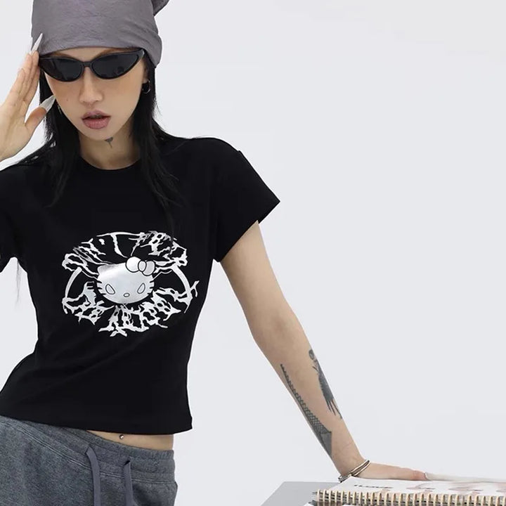 Karrram Grunge Aesthetics Crop Tops Cyber Y2k Graphic T-shirt Japanese Harajuku Anime Print Tee Shirt Korean Vintage Streetwear High Street Pink