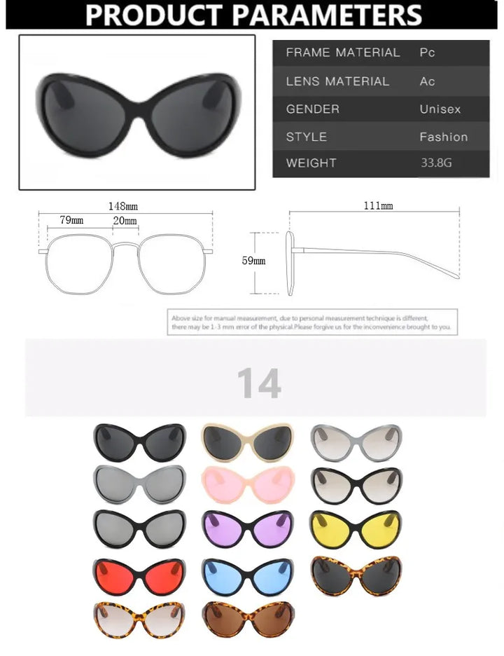 Oversized Y2K Steampunk Sunglasses Women Luxury Brand Designer Oval Sun Glasses Men Cyber Punk Eyewear Shades De Sol Oculos High Street Pink