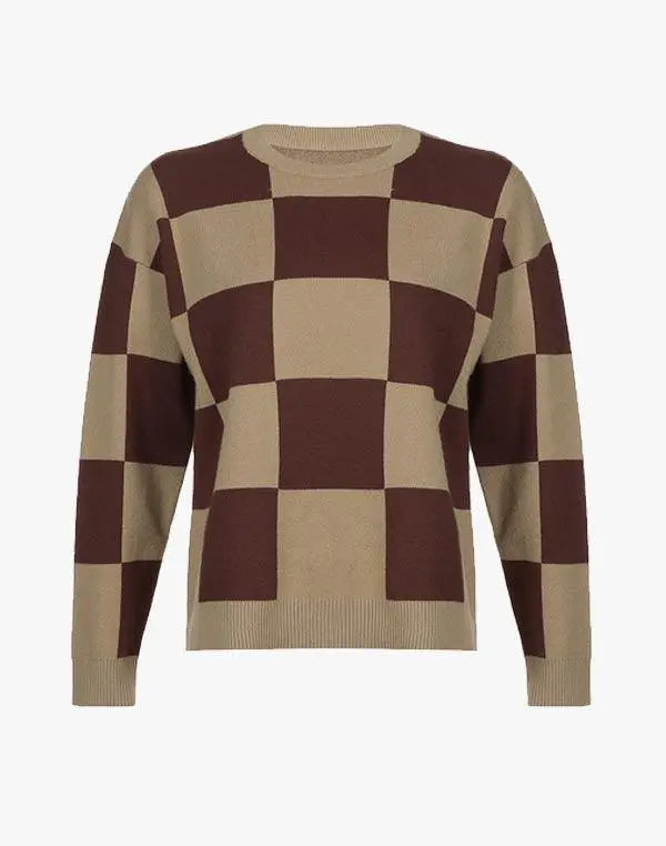 Checkerboard Sweater - Brown demostoresalma