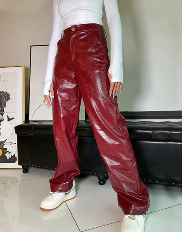 Faux Leather Straight Pants demostoresalma