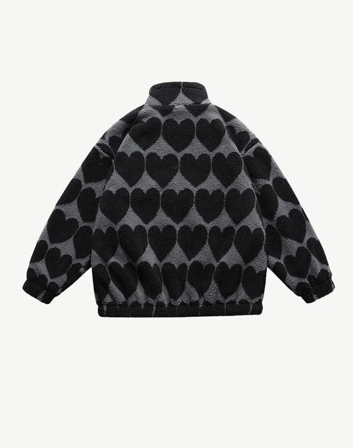 Heart Pattern Print Fleece Jacket High Street Pink