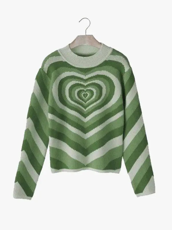 Heart-Wave Print Knitted Sweater hhighstreetpink