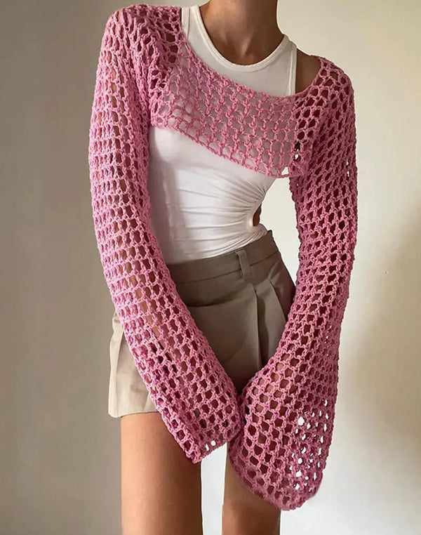 Hollow Out Cropped Sweater High Street Pink