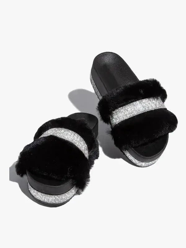 Luxe Rhinestone Fluffy Slippers hhighstreetpink
