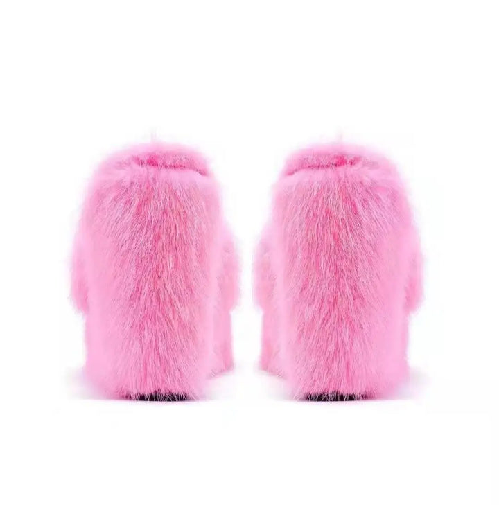 Pink Fluffy Wedge Heels High Street Pink