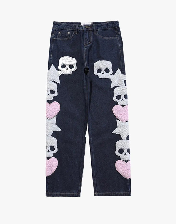 Skull and Star Patches "blackair" Jeans High Street Pink