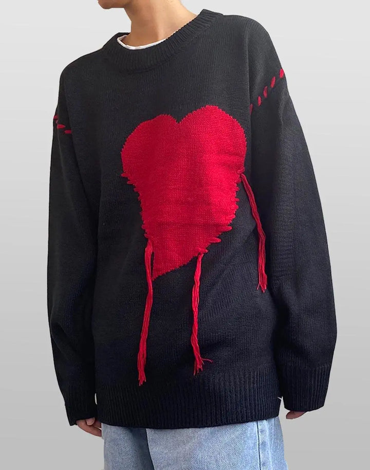 Stitched Heart Knit Sweater High Street Pink