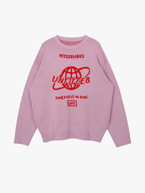 Web Print Oversized Sweater High Street Pink