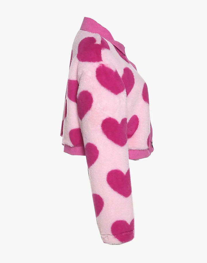 Y2K Pink Heart-Shaped Pattern Short Jacket High Street Pink